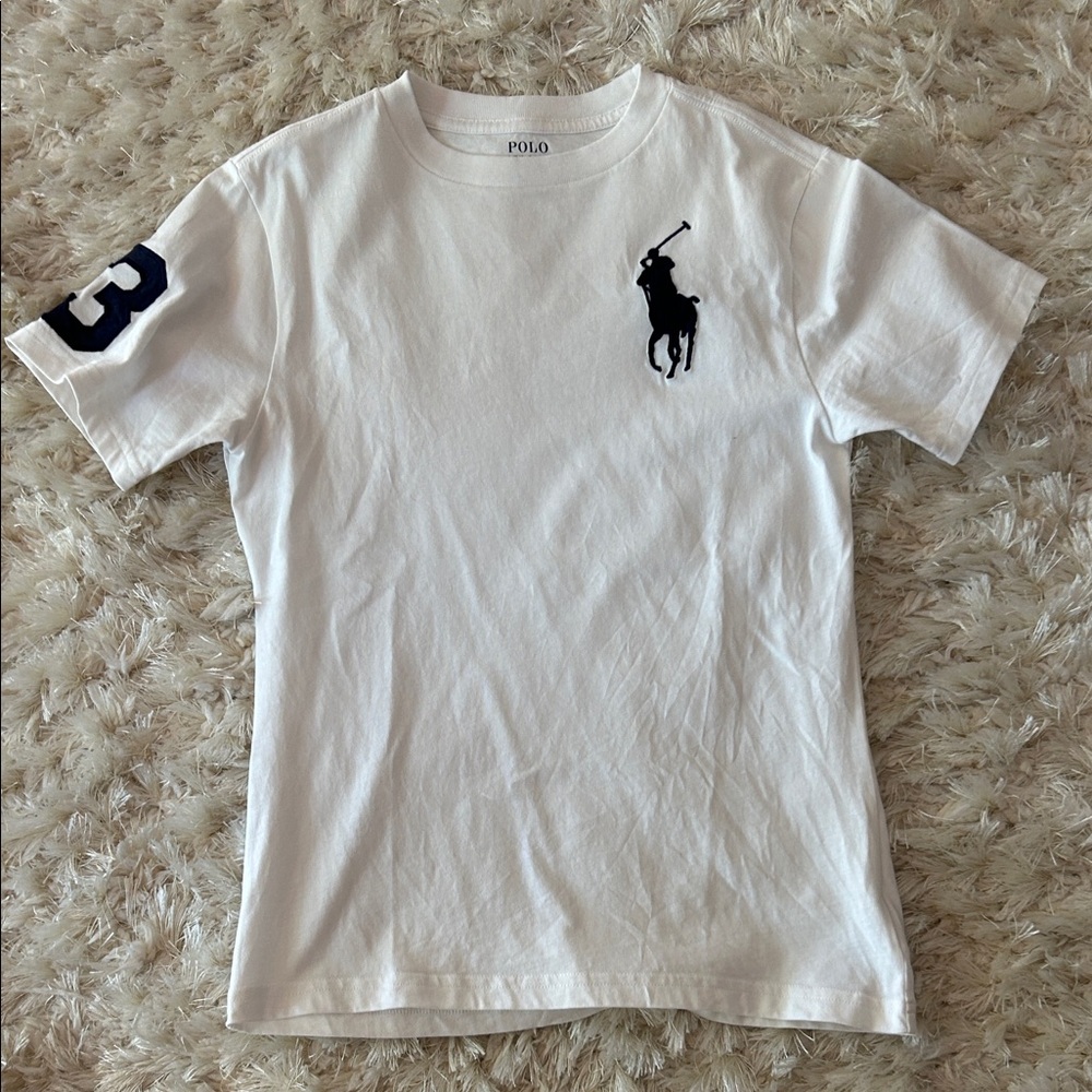 Polo by Ralph Lauren White Short Sleeve Tee with Navy Polo Logo - like new
